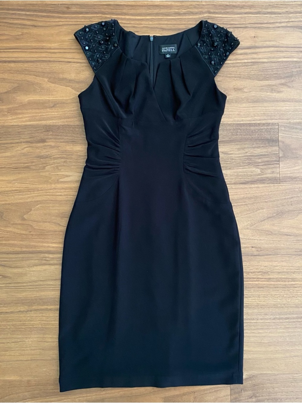 Adrianna Papell Black Beaded Cocktail Dress Size 8 Formal Elegant